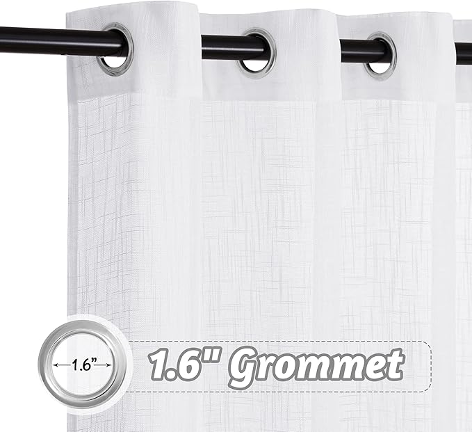 RYB HOME White Curtain Sheers - Linen Texture Large Window Curtain for Patio Sliding Glass Door Extra Wide Semi-Transparent Privacy Shades for Living Room Bedroom Sunroom, 100 x 95 inch
