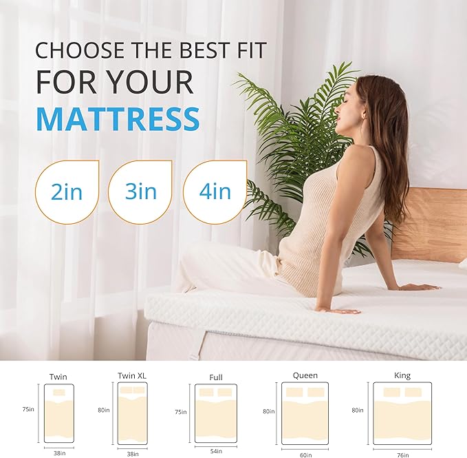 EGO Gel Memory Foam Mattress Topper, 3 Inch Twin with Removable Breathable Soft Cover, Cooling Bed Topper for Comfort Body Support & Pressure Relief, CertiPUR-US Certified