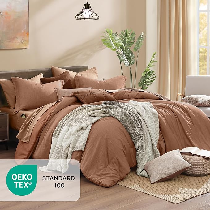 Monbix King Size Comforter Set, Autumn Leaf King Bedding Set Reversible, King Comforter Set 7 Pieces, Cationic Dyeing Bed in a Bag with Comforter, Sheets, Pillowcases & Shams