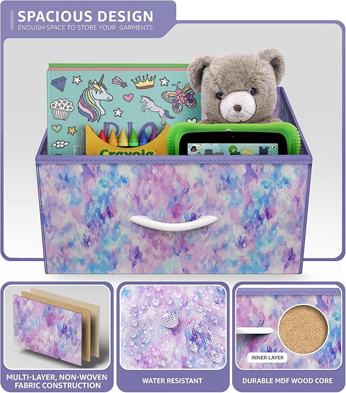 Sorbus Nightstand Storage Organizer Chest with 3 Drawers - Kids Girls, Boys Bedroom Furniture Chest for Clothes, Closet Organization - Steel Frame, Wood Top, Fabric Bin (3-Drawer, Blue/Pink/Purple)