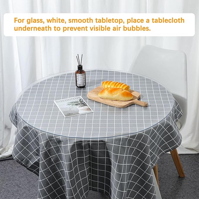 47 Inch Round Clear Table Protector for Dining Kitchen Desk Top Pad Mat Glass Furniture Coffee Marble End Bed Sofa Side Bar Night Stand Dinner Table Thick Plastic PVC Vinyl Circle Tablecloth Cover