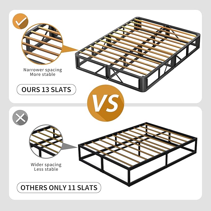 MAF 5 Inch Box Spring for Queen Bed Low Profile Queen Box Spring, Queen Size Bed Base 3500 lbs Black Heavy Duty Metal Mattress Foundation with BoxSpring Cover, No Squeaky, Easy Assembly
