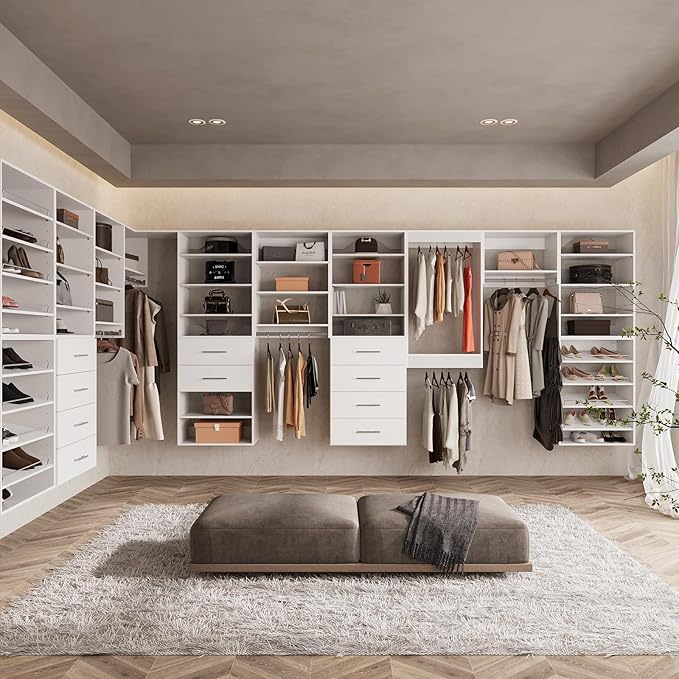 ROOMTEC 25.5" Shoe Shelf Short Tower Closet Unit, Modular Closet System with Shelf, Wardrobe Organizer for Bedroom or Walk-in Closet, Wall Mounted, Customizable Clothes Storage Unit, White