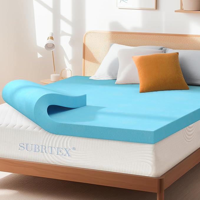 Subrtex Mattress Topper, Memory Foam Mattress Topper, Gel-Infused Memory Foam Topper for Side Stomach Sleepers, Breathable Bed Toppers (4 Inch, King)
