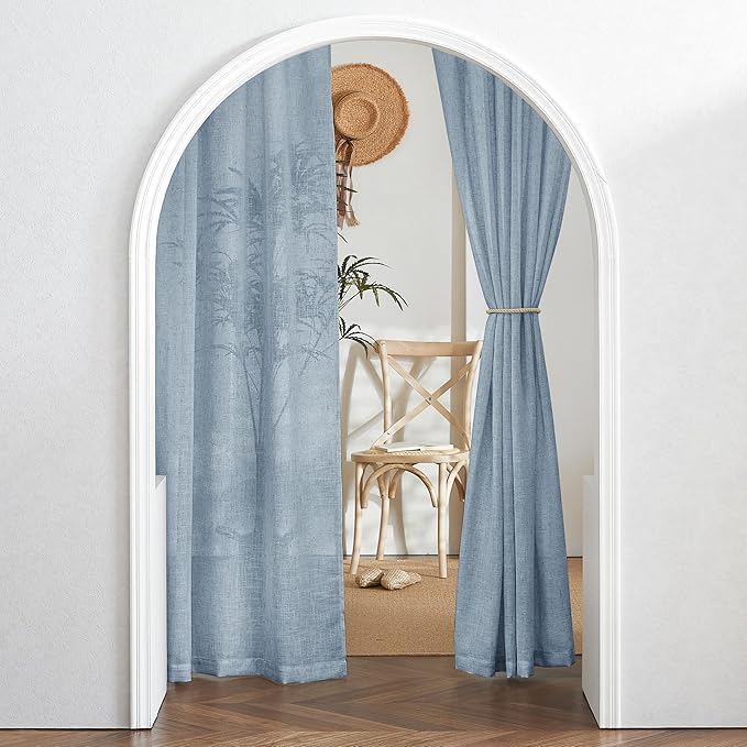 RYB HOME Light Filtering Curtains 95 inches Long 2 Panels Set, Privacy Protected Linen Blend Panels for Farmhouse/Living Room/Dining Room, Dusty Blue, Width 52 inch