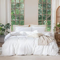 MooMee Bedding Duvet Cover Set 100% Washed Cotton Linen Like Textured Breathable Durable Soft Comfy (Solid Bright White, Super Queen 90"x98")