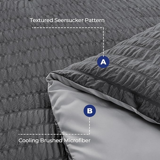 HYMOKEGE Dark Grey/Light Grey Twin Comforter Set Seersucker 5 Pieces, All Season Luxury Bed in a Bag for Bedroom, Bedding Set with Comforter, Sheets, Pillowcase & Sham