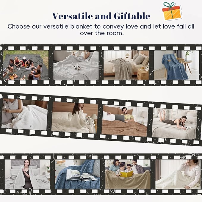 PHF 100% Cotton Waffle Weave Throw Blanket, Soft Lightweight Breathable Cozy Throws for Couch Bed Sofa, Luxury Aesthetic Woven Blanket for Home Decor & Office, 50"x60", Sky Blue