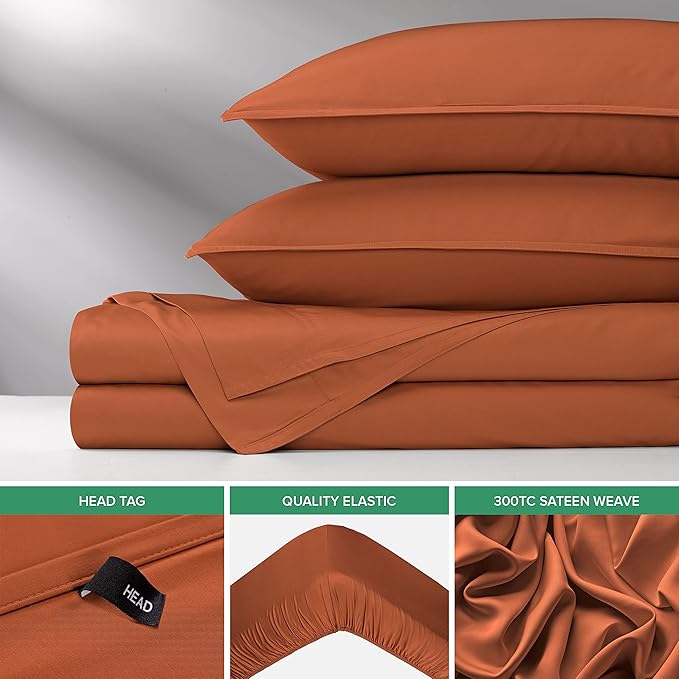 King Sheets by Pure Bamboo, Genuine 100% Organic Viscose Derived from Bamboo Bed Sheet Set, Luxuriously Soft & Cooling, Double Stitching, Lifetime Quality Promise (King, Terracotta)