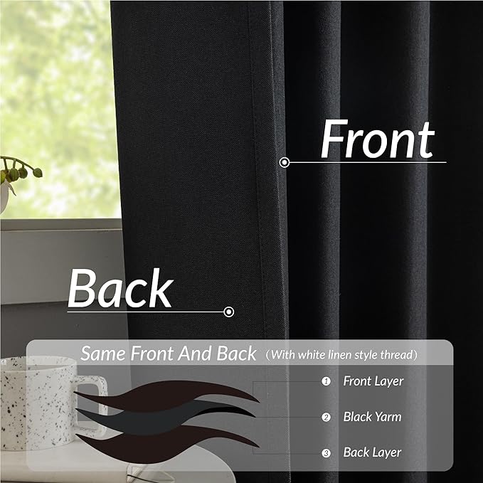 KangBang Black Pinch Pleated Linen Blackout Curtains 108 Inches Long, Pinch Pleat Drapes for Living Room with Hooks, Thermal Insulated Long Window Treatments for Villa, Black,40Wx108L