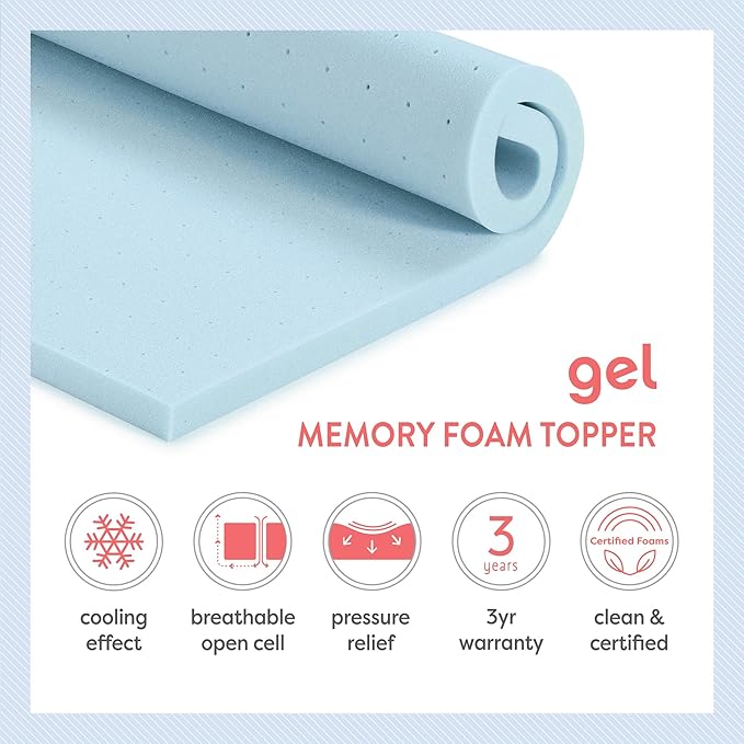 Best Price Mattress 1.5 Inch Ventilated Memory Foam Mattress Topper, Cooling Gel Infusion, CertiPUR-US Certified, Dorm Essentials, Twin XL