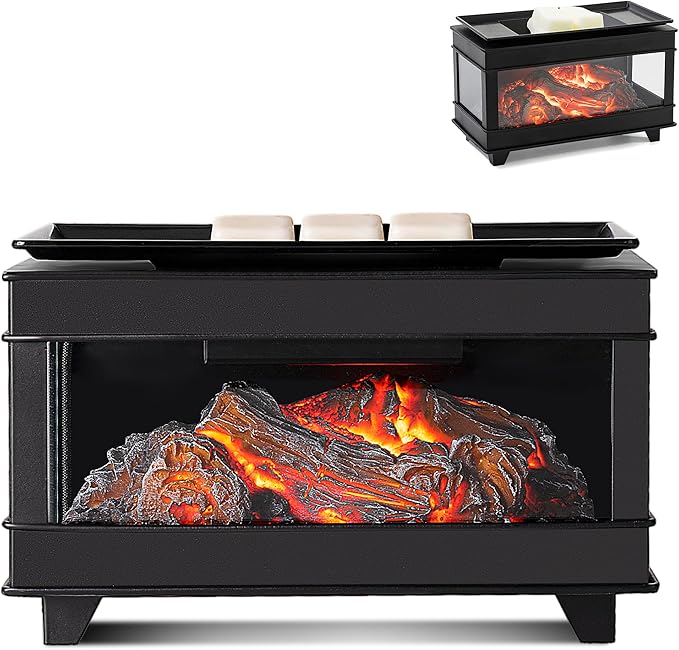 Freestanding Fireplace Wax Warmer,Wax Warmer for Scented Wax,Electric Wax Melt Warmer,Full Metal Wax Melter,Wax Burner Fragrance Warmer for Home Office Gifts&Decor (Three-Sided Glass)