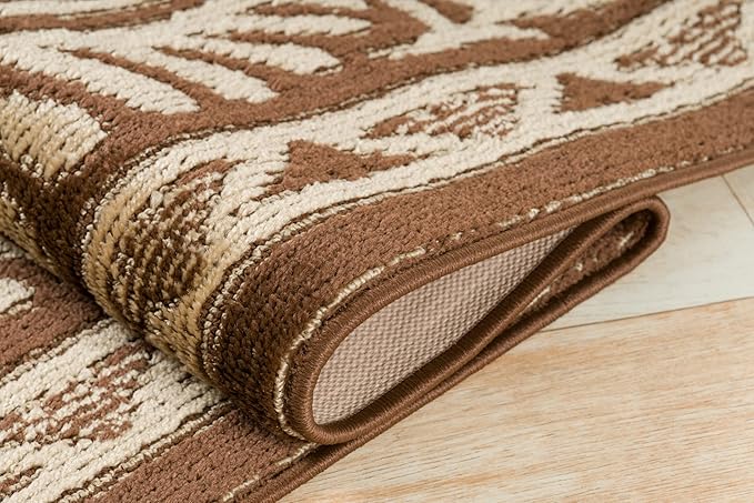 Custom Length Cut to Size Tribal Ethnic Southwestern Inspired Hallway Runner Rug, Non Slip Rubber Backed, 31 inch Wide X Customized Length, Mayan Brown, 31 inch X 4 feet, Doormat Size