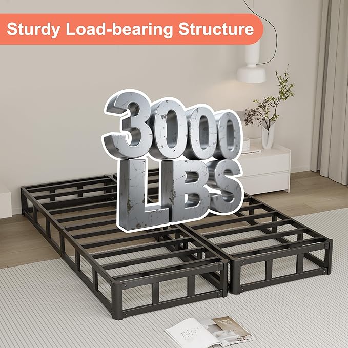 Split King Box Spring 5 Inch, Low Profile Heavy Duty Metal Box Spring King Size with Fabric Cover, Noise-Free, Quick Assembly