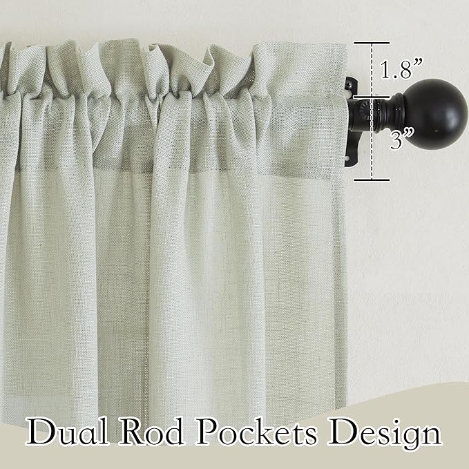 RYB HOME Linen Blend Curtains 72 inch Length for Dining Room Decorative, Thick Heavy Textured Breathable Privacy Assured Wrinkle Resistance Boho, W 52 x L 72 inches, Sage Green, 2 Panels