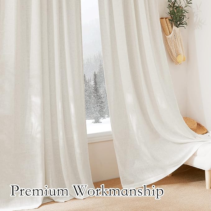 RYB HOME Linen Curtains for Living Room, Rod Pocket Soft Thick Linen Burlap 72 Inch Length Light Filtering Privacy Assured for Home Office Dining Room, W 34 x L 72 inches, Linen, 2 Panels Set