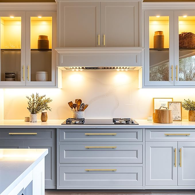 JOY DECOR 15 Pack Cabinet Handles, Gold Cabinet Pulls, 10 in Hole Center Kitchen Cabinet Handles, Stainless Steel T Bar Handles for Dresser Drawers