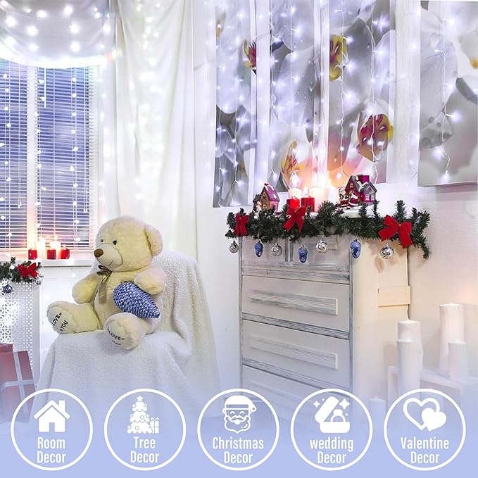 JMEXSUSS 66ft 200 LED White Christmas Lights Indoor Outdoor, Connectable String Twinkle Lights Outdoor Clear Wire Plug in for Bedroom House Fireplace Christmas Tree Decoration