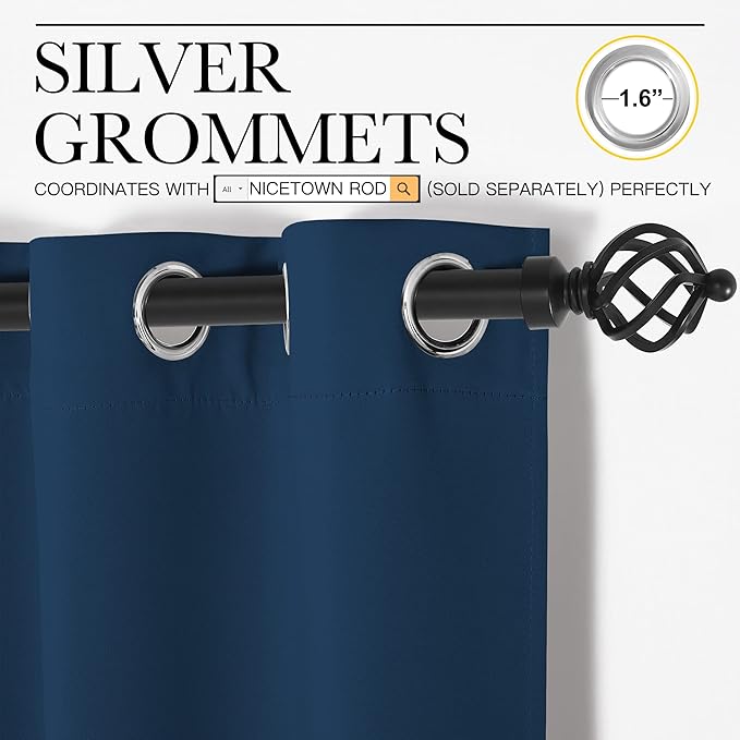 NICETOWN Moroccan Blue Blackout Curtains 78" Long, 55" Wide, 2 Pieces for Office, Dining, Guest Room - Sound Reducing, Heat and Cold Block Panels for Modern Decorative