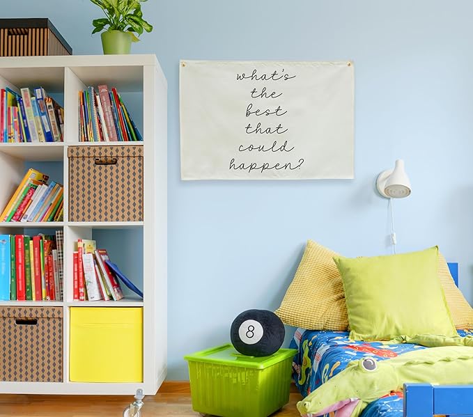 Mental Health Inspirational Rectangular Banner-Positive Affirmation Flag for Kids Teen Counselor Teacher,Classroom Therapy Office Homeschool Reading Room Wall Decor-What's the Best That Could Happen
