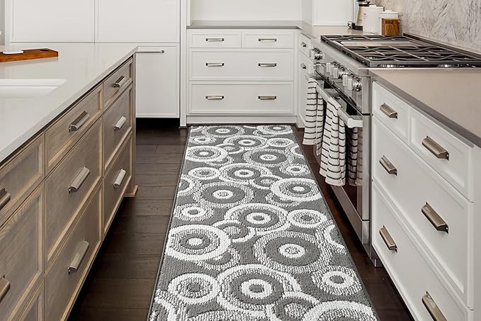 Custom Length Cut to Size Retro Modern Geometric Carpet Runner Rug for Hallways, Non Slip Rubber Backed, 31 inch Wide X Customized Length, Geo Grey, 31 inch X 24 feet