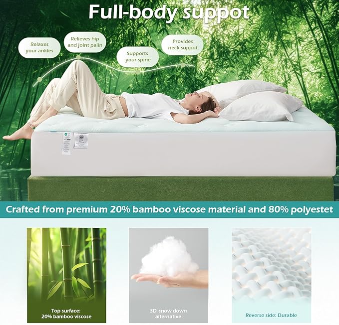 Hansleep California King Mattress Topper Viscose Derived from Bamboo, Memory Foam Pillow Top Mattress Topper Cal King with Deep Pocket, Mattress Pad for Back Pain Relief, 72" x 84", Charcoal