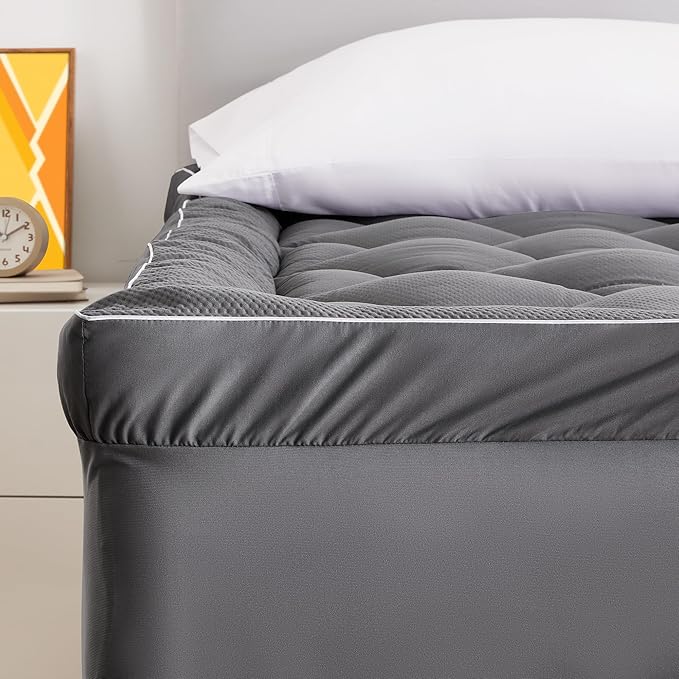SLEEP ZONE Extra Thick King Mattress Topper for Back Pain, Plush Breathable Thick Mattress Pad Cover, Down Alternative Soft Bed Topper with Elastic Fitted Deep Pocket