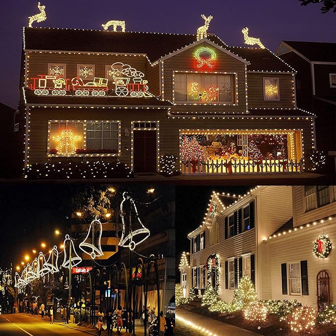SURNIE LED Rope Lights Outdoor Warm White, Waterproof 50FT Cuttable 3000K Lighting Indoor 110V Connectable Flexible Electric Lights for Christmas Trees Bedroom Outside Patio Decor, Not Flat Strip