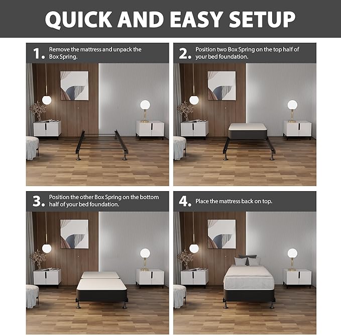 Nutan Inch Sturdy Box Spring for Mattress Support-Durable and Fully Assembled, Natural Wood Twin, Gray, 8" Foundation