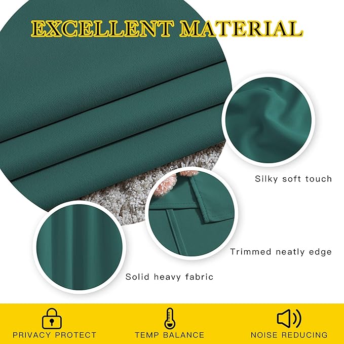 NICETOWN Blackout Hunter Green Curtains 84 inches Long, Grommet Room Darkening Thermal Insulated Sound Dampening Window Treatments for Bedroom/Home Office, 2 Panels, W46 x L84