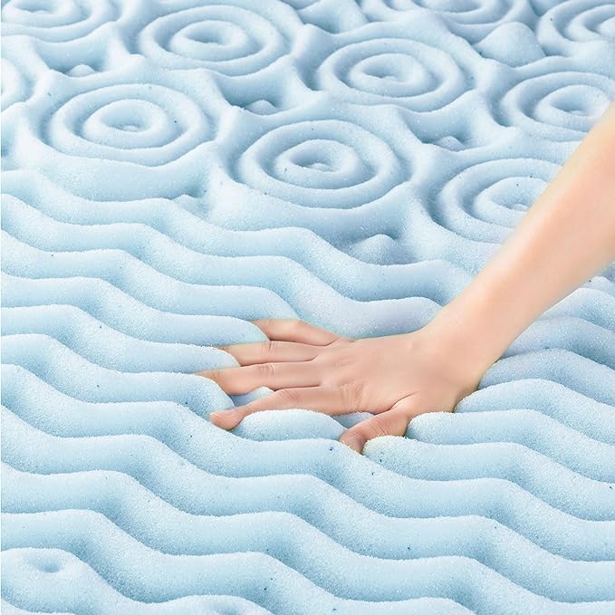 Mellow 3 Inch 5-Zone Memory Foam Mattress Topper, Cooling Gel Infusion, Dorm Essentials, Full Blue