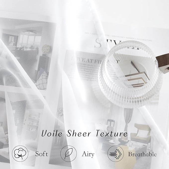 NICETOWN White Sheer Curtains for Living Room 90 inches Long - Grommet Light Filtering Voile Sheer Doorway Drapes Lightweight & Breathable Window Treatments for Bedroom, W42 x L90, 2 Panels
