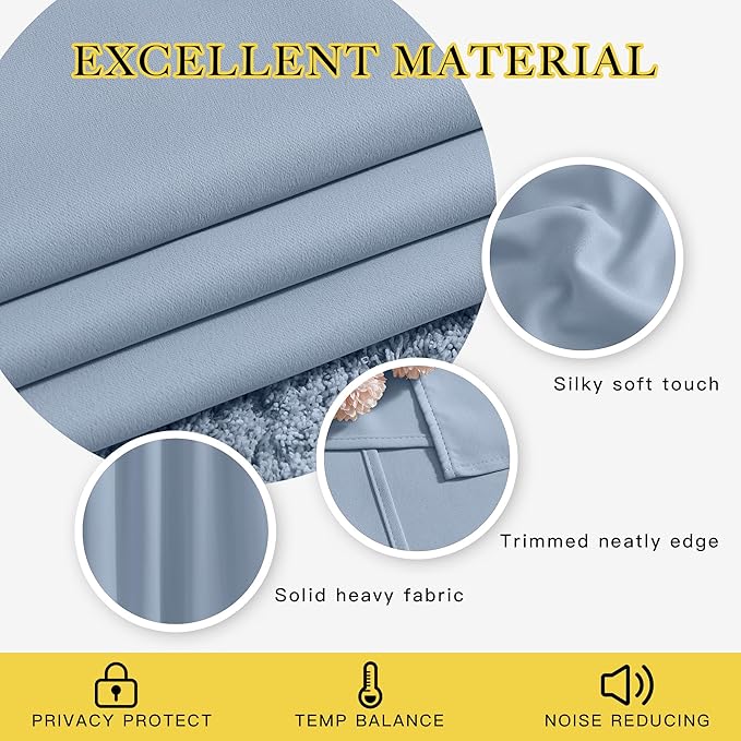 NICETOWN Room Darkening Extra Long Curtains - Home Fashion Ring Top Thermal Insulated Weighted Large Window Treatment Drapes for Nursery (W80 x L108, Vintage Blue, Set of 2)