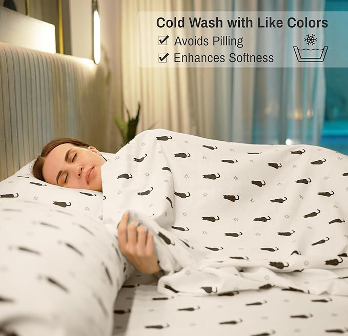 RUVANTI Flannel Sheets Twin Size - 100% Cotton Double Brushed Twin Sheets Set, Deep Pockets 16 Inches, All Seasons Breathable & Extra Soft Bed Sheets, Warm & Cozy, 3 Piece, Black Cat