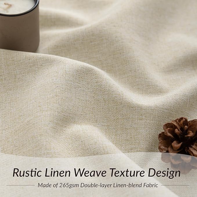 KangBang Pinch Pleat Blackout Linen Curtains 102 Inches Long, Pleated Linen Drapes 2 Panels Set for Living Room Dining with Hooks, Soft Elegant Window Treatments with Hooks,42Wx102L, Natural Beige