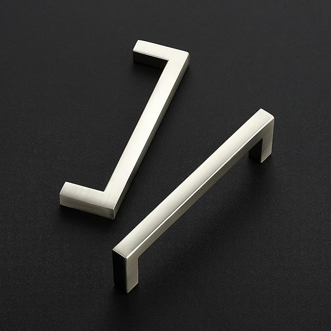 Ravinte 5 Pack Solid 4 Inch Center to Center Slim Square Bar Drawer Handles - Kitchen Cabinet Hardware Brushed Nickel Pulls - Handles for Cabinets and Drawers