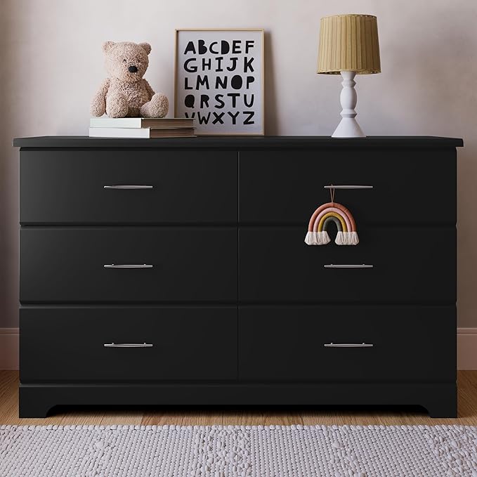 Storkcraft Brookside 6-Drawer Dresser (Black) – GREENGUARD Gold Certified, Black Dresser for Bedroom, Kids & Nursery Storage Chest, Safety Interlocking Drawers, Pre-Installed Tracks, Kids Chest