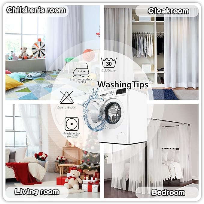 MYSKY HOME Pom Pom Curtains for Girls Bedroom 63 Inch Long Red Nursery Curains for Kids Room Sheer Curtains for Christmas Living Room Playroom Rod Pocket Window Drapes 52" x 63" Set of 2