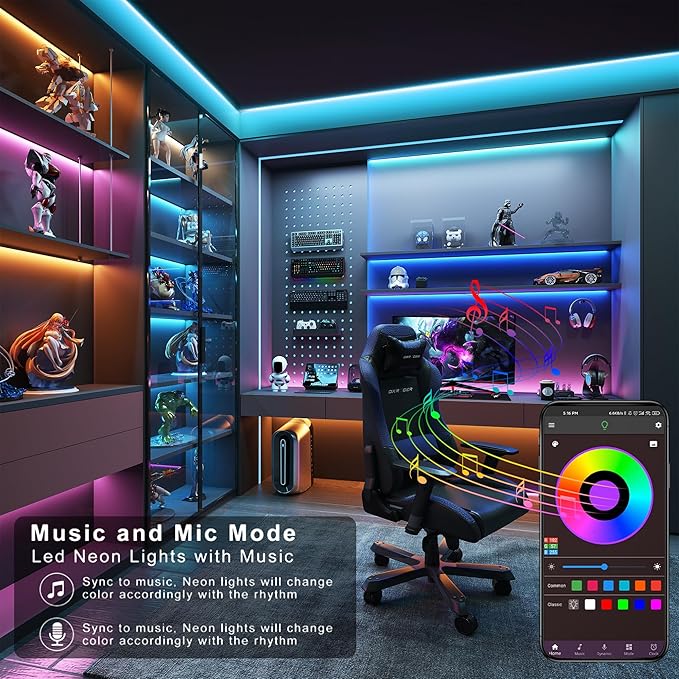 Led Lights for Bedroom 66ft Music Sync Color Changing Led Strip Lights with 60 Key Remote and App Control RGB Led Light Strip for Home Party Room Decoration