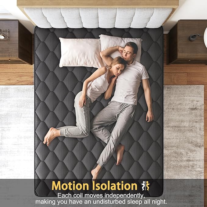 Queen Mattress, Hybrid Mattresses 10 Inch Euro Top Medium Firm for Back & Lumbar Support, 100 Night Trial, Individual Pocket Spring Bed for Motion Isolation & Pressure Relief Black