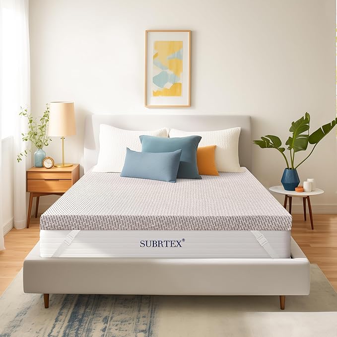Subrtex Cover for Mattress Topper King Size 4 Inch (Only Cover) Mattress Topper Protector Bedding Removable Encasement with Zipper Closure