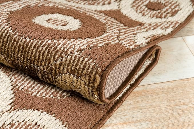 Custom Length Cut to Size Modern Farmhouse Carpet Runner Rug for Hallways, Non Slip Rubber Backed, 31 inch Wide X Customized Length, Geo Brown, 31 inch X 7 feet