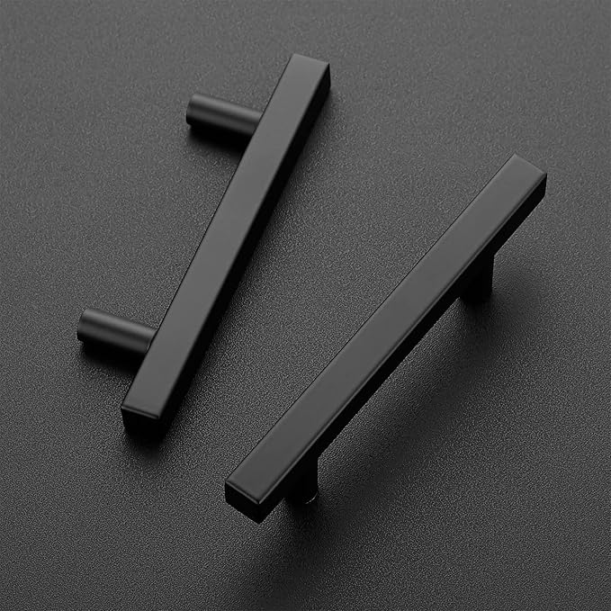 Ravinte Black Cabinet Handles 25 Pack 3-3/4 inch Matte Black Square Cabinet Pulls Kitchen Hardware 6 inch Overall Length Kitchen Drawer Pulls
