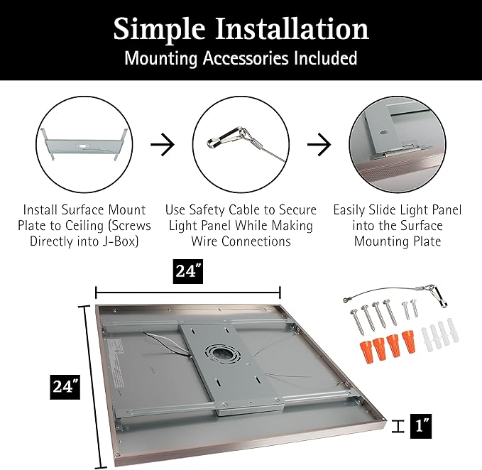 Ultralux 2x2 ft LED Light Panel - Edge Lit, Surface Mount Ceiling for Home & Office TRIAC Dimmable, Flicker-Free Slim with Adjustable Color Temperature (Brushed Nickel, 2 Pack)