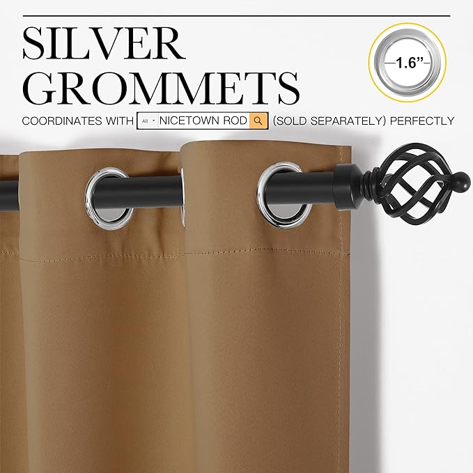 NICETOWN Sleek Blackout Curtains 102 inches Length for Windows, 2 Panels, Gold Brown, W55 x L102 -Inch, Noise Reducing and Block Draft Panels for Door Doorway Laundry Office Luxury Decor Theme