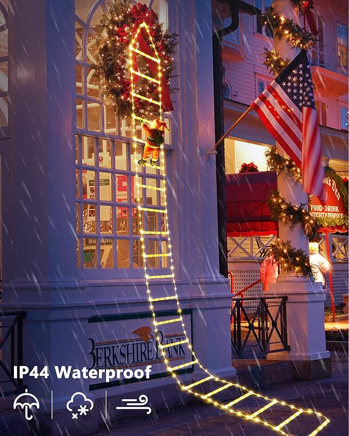 Toodour LED Christmas Lights - 10ft Christmas Decorative Ladder Lights with Santa Claus, Xmas Decorations Light for Indoor Outdoor, Window, Garden, Home, Wall, Xmas Tree Decor - Warm White