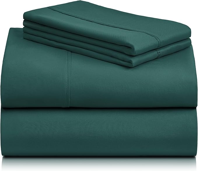 LuxClub 4 PC King Sheet Set, Deep Pockets Wrinkle Free Cooling Bed Sheets Hotel Bedding for Women, Men, Kids & Teens, Includes 1 Fitted Sheet, 1 Flat Sheet and 2 Pillowcases - Silky Soft Emerald
