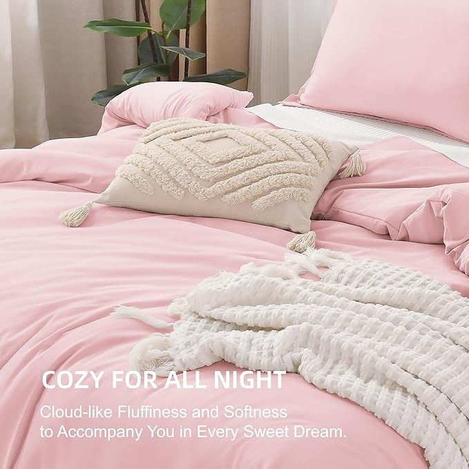 Litanika California King Size Pink Comforter Set, 3 Pieces Cal King Aesthetic Soft Solid Bedding Comforter Set, All Season Fluffy Bed Set (104x96In Comforter & 2 Pillowcases)