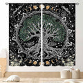 Life Tree Curtains, Hippie Sun Moon Trippy Tree of Life Bohemian Mandala Aesthetci Mystic Witchy Blackout Window Drapery Treatments for Bedroom Living Room Bathroom Decor, 42"x63" Inch