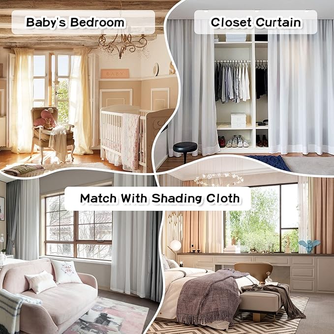 MYSKY HOME Pom Pom Sheer Curtains 2 Pack 37 x 84 in Long Grey Pom Pom Rod Pocket Voile Sheer Drapes for Bedroom, Living Room, Office